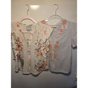 Maeve Floral Embroidery Christie and Kailana Flutter Sleeve Lot of 2 XS anthro
